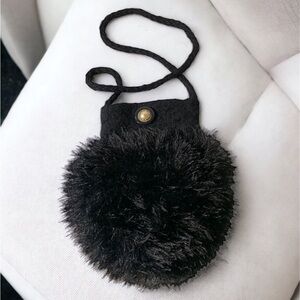 Black Felted Wool Feathered Look Shoulder Bag